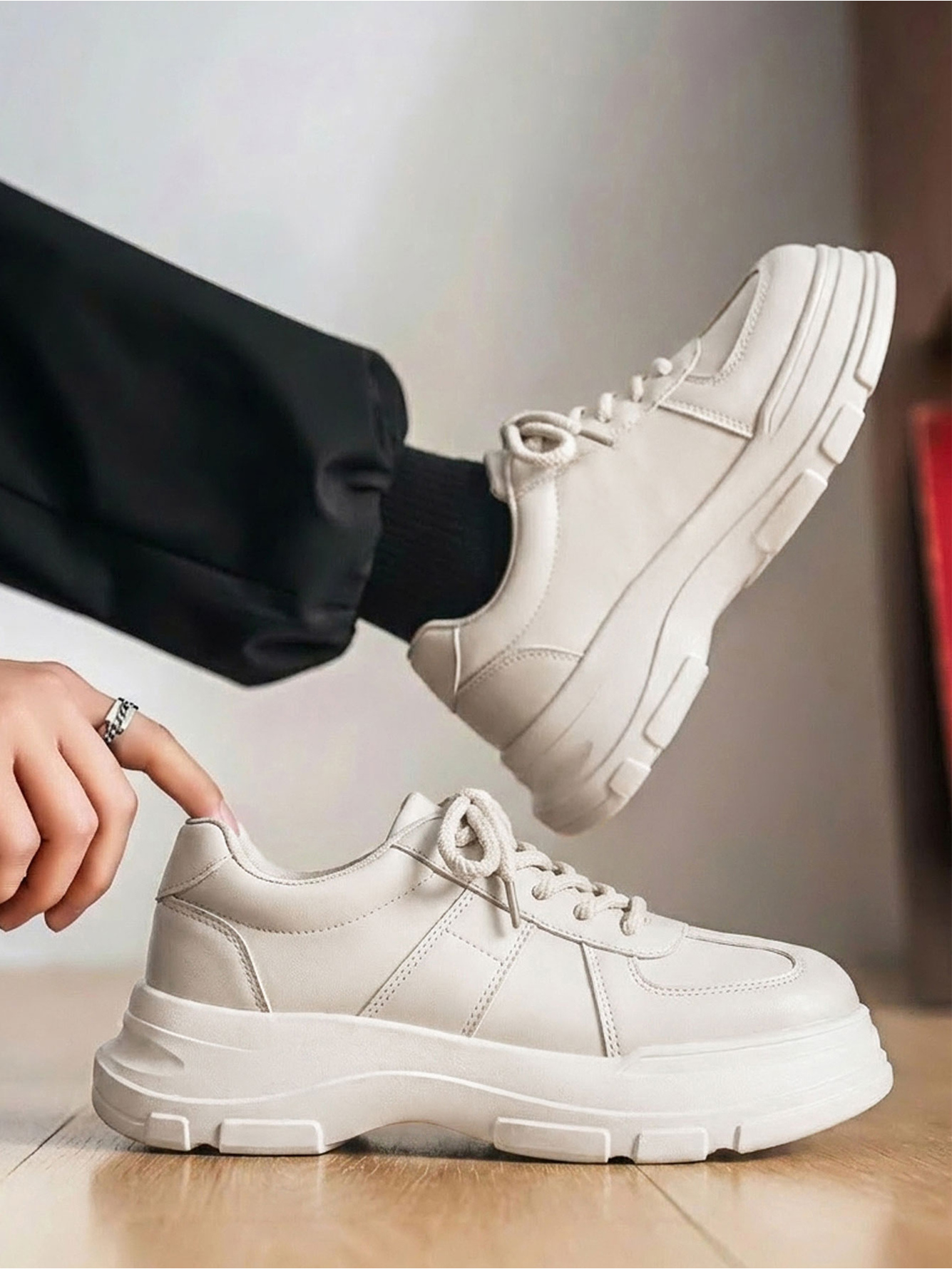 Beige Chunky Sole Casual Sneakers