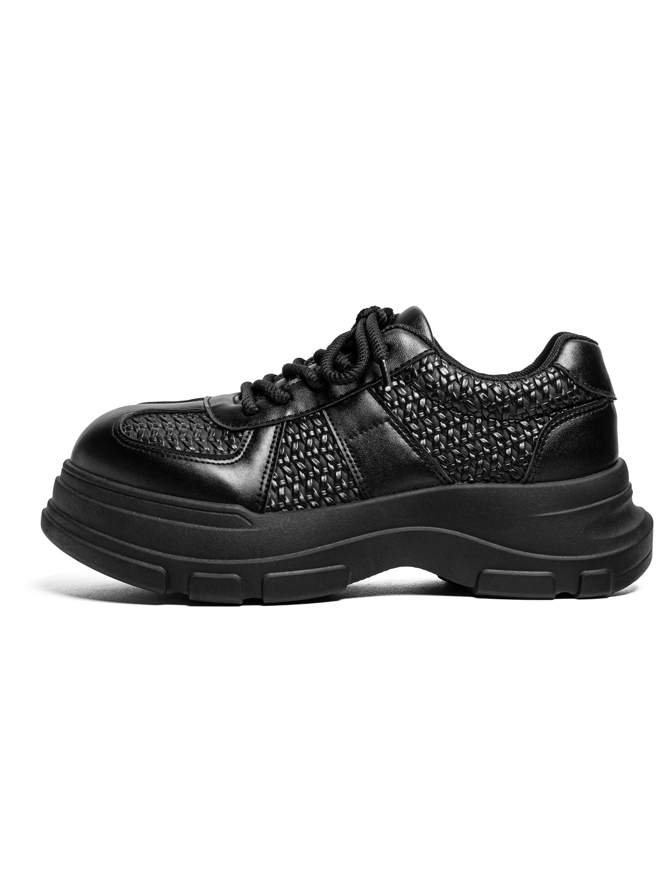 Black Woven Texture Chunky Casual Sneakers