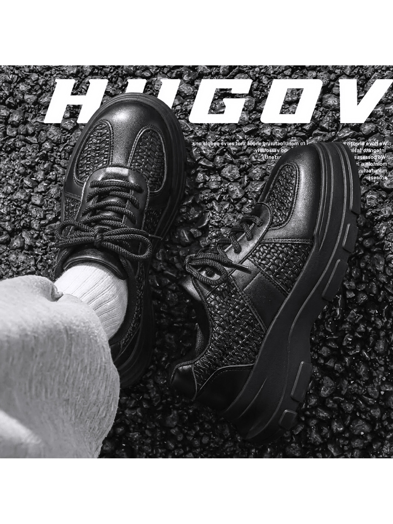 Black Woven Texture Chunky Casual Sneakers
