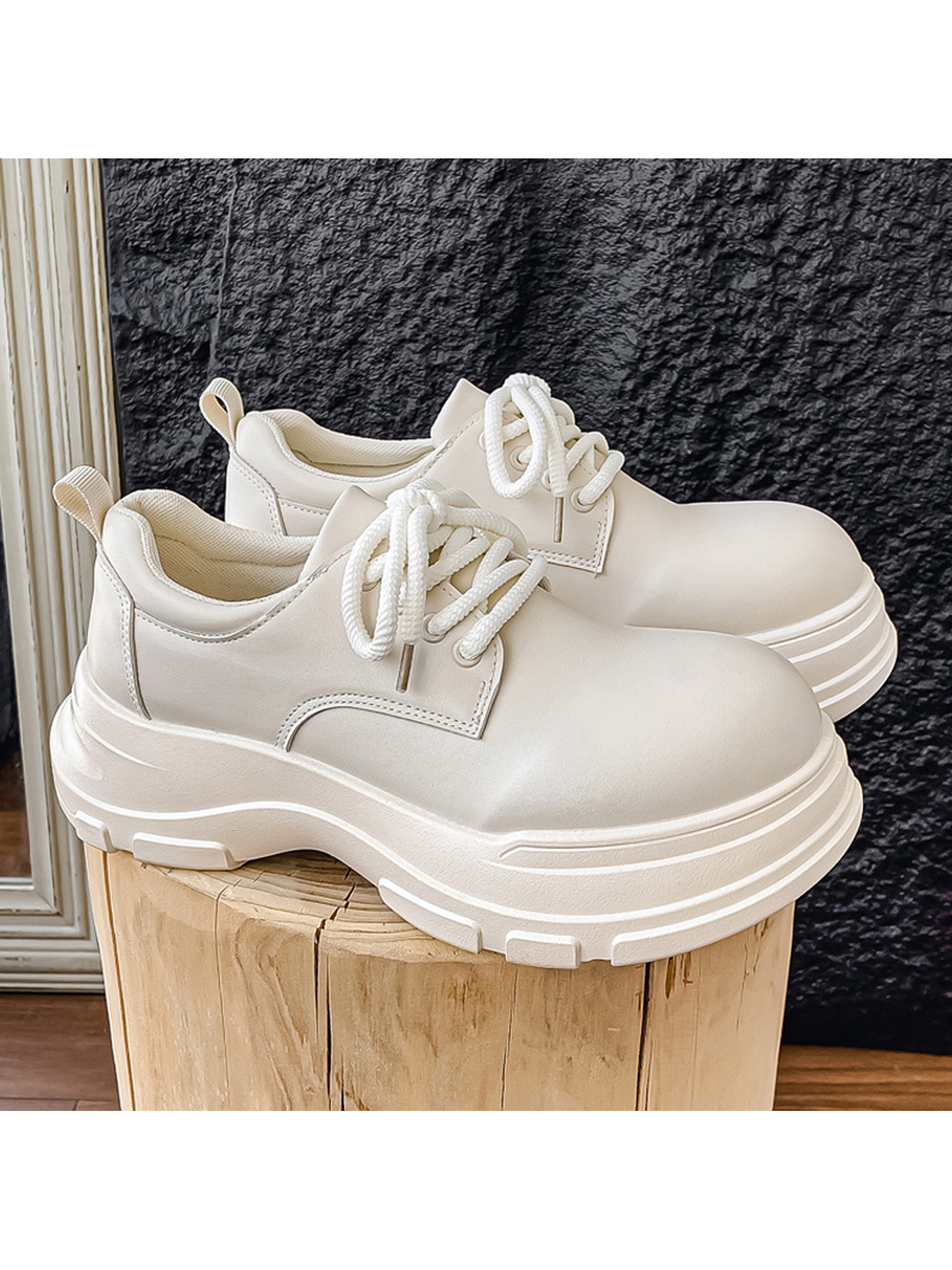 Beige Chunky Sole Lace-Up Casual Shoes