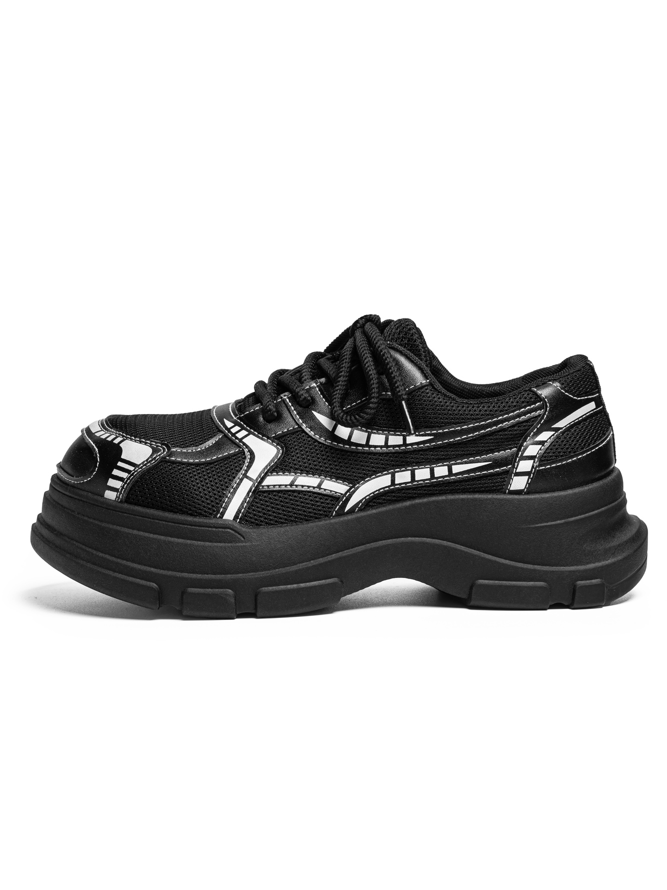 Black Mesh Casual Trainers - Chunky Sole Design