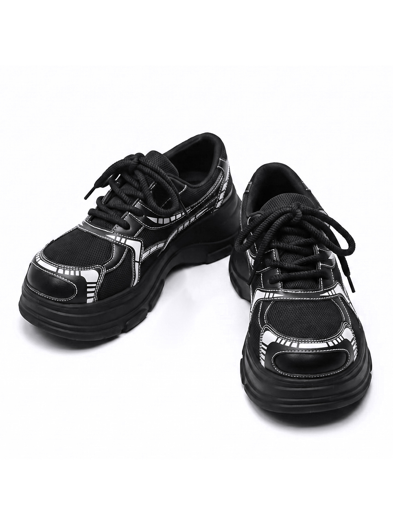 Black Mesh Casual Trainers - Chunky Sole Design