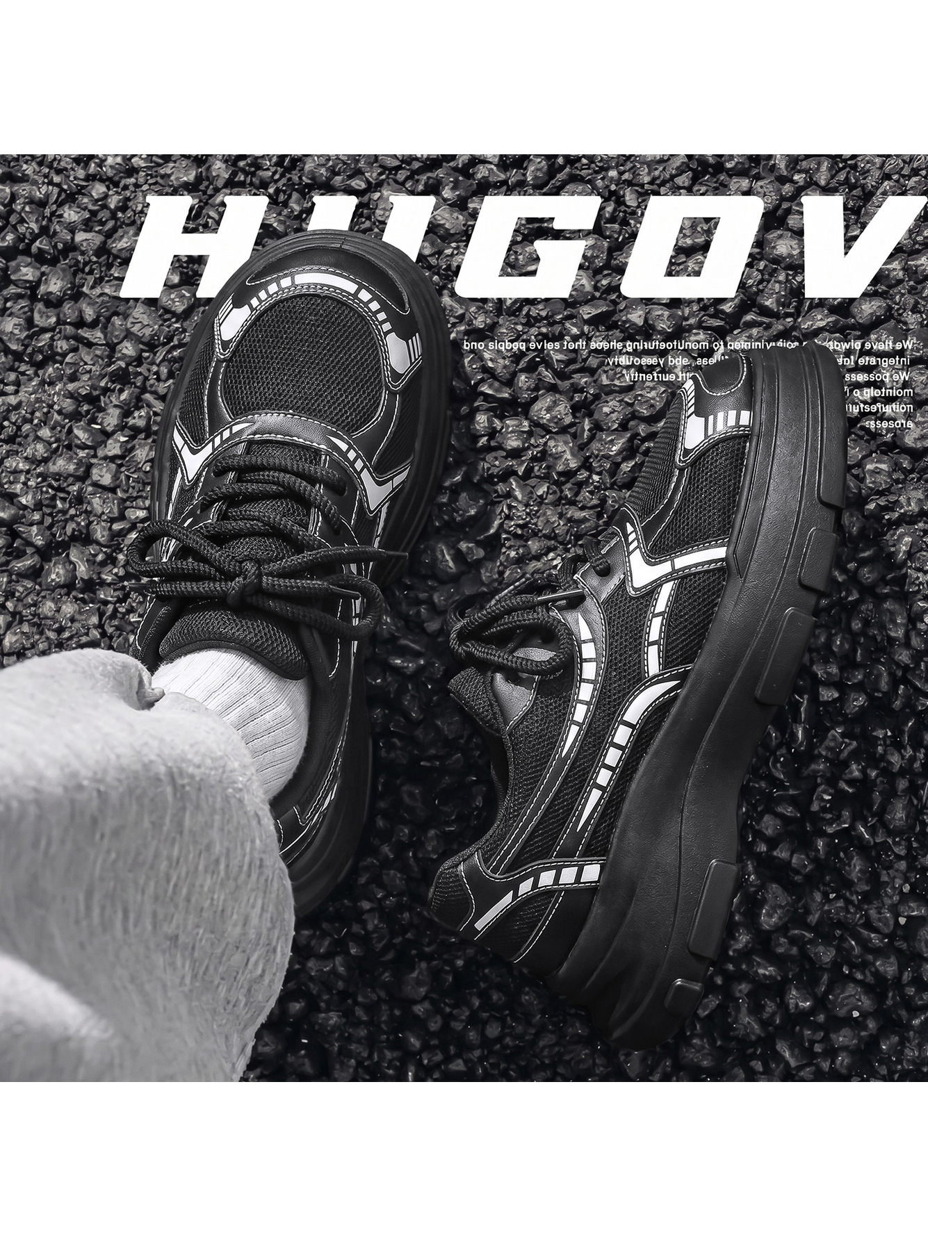 Black Mesh Casual Trainers - Chunky Sole Design