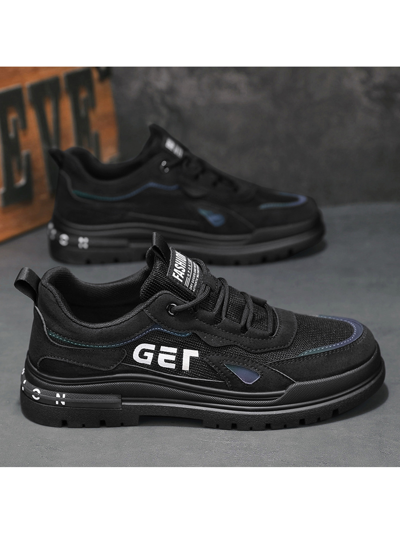 Black Lace-Up Casual Sneakers