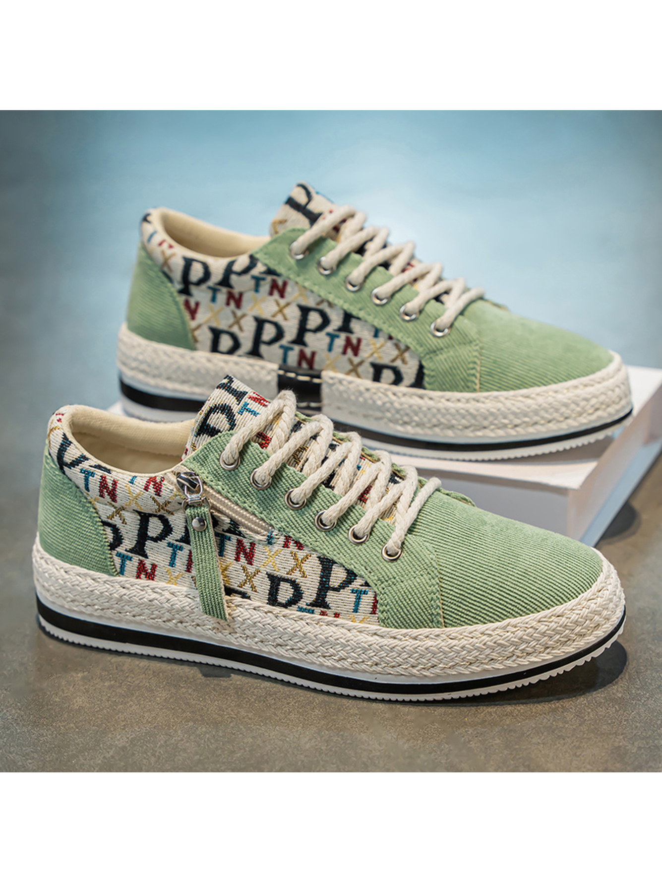 Multi-Color Espadrille Casual Sneakers with Zipper