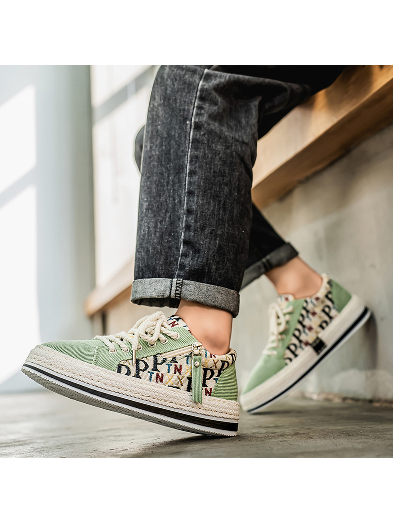 Multi-Color Espadrille Casual Sneakers with Zipper