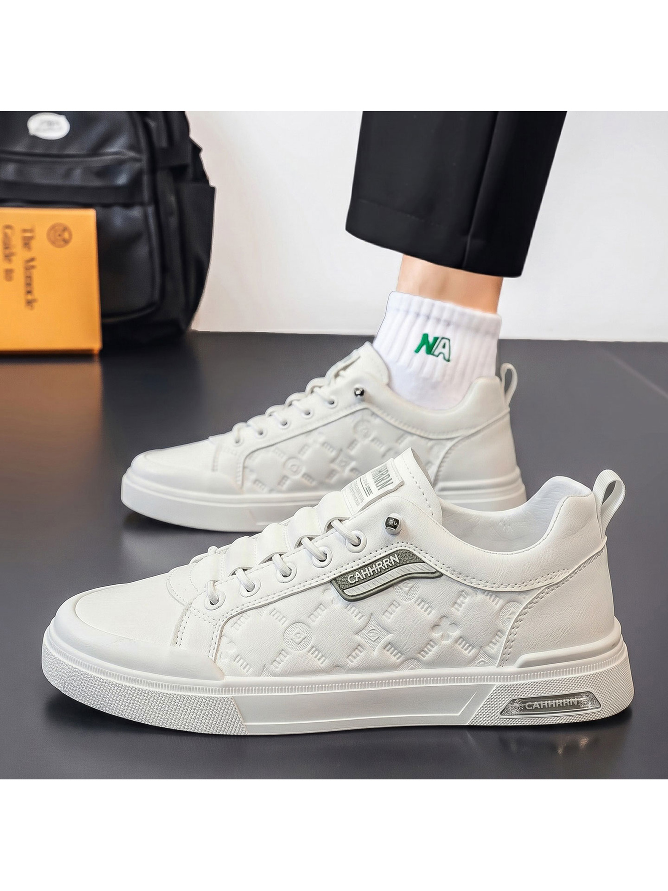 White Lace-Up Casual Sneakers
