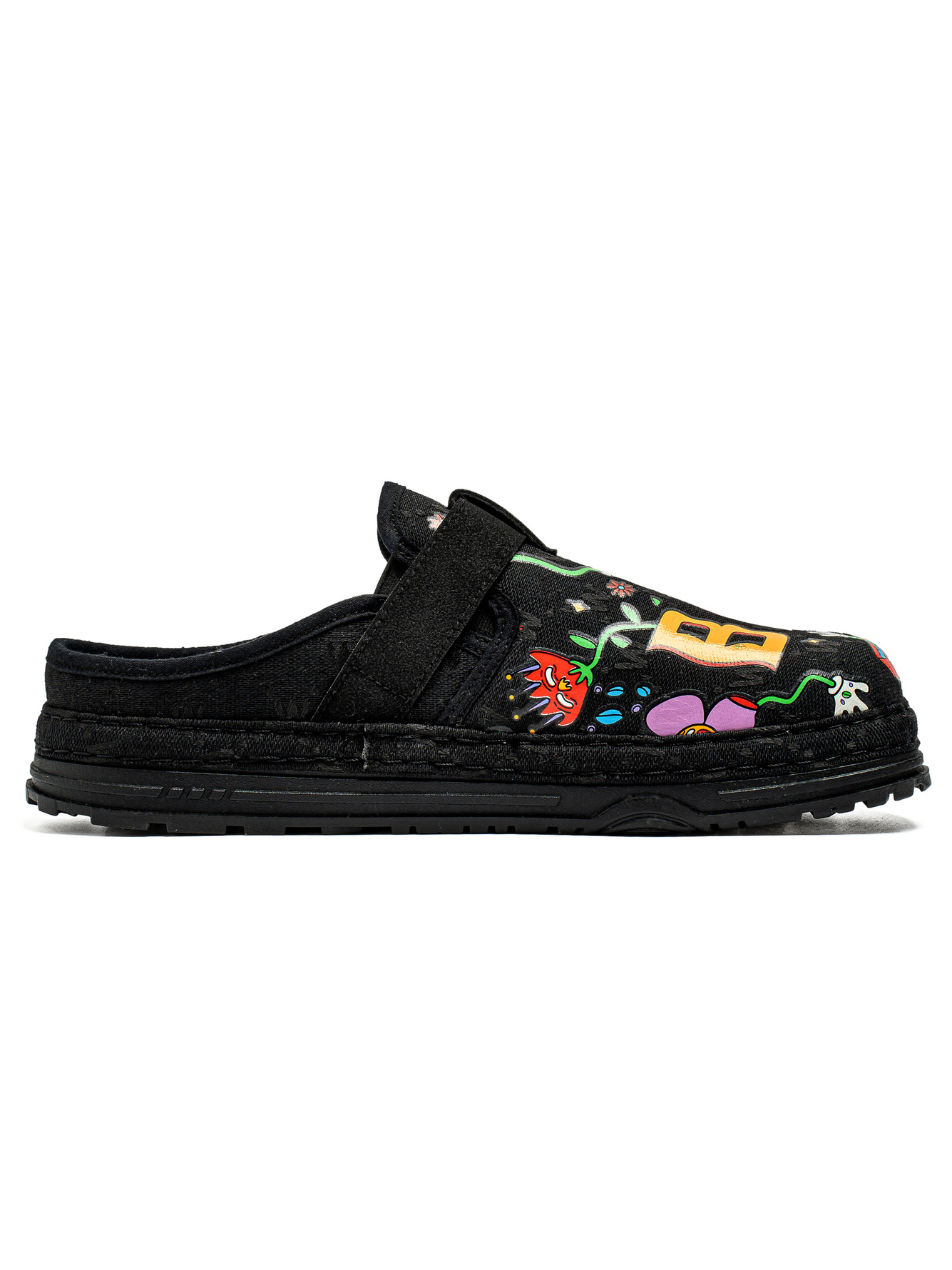 Black Loafers with Vibrant Cartoon Print - Casual Slip-On Moccasins