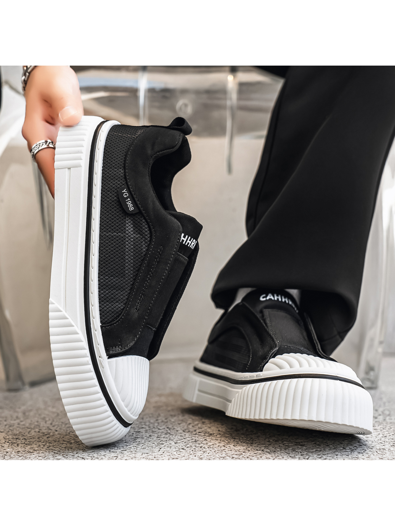 Black Slip-On Casual Sneakers