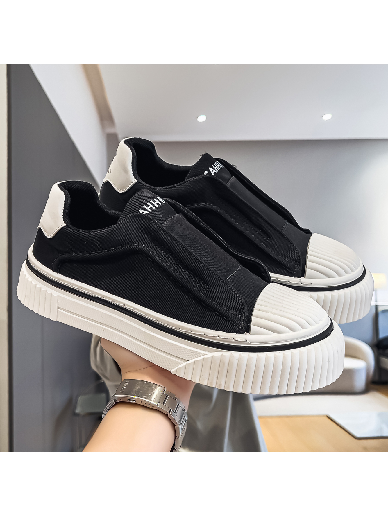 Black Canvas Slip-On Sneakers