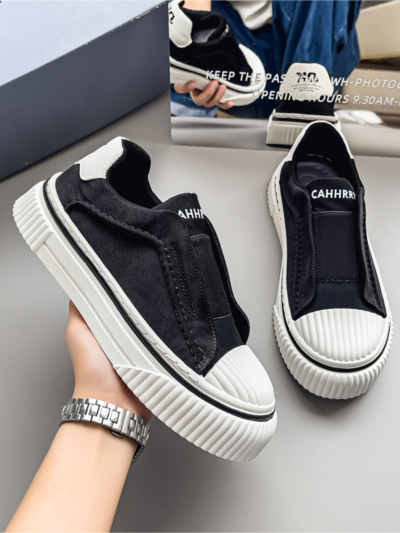 Black Canvas Slip-On Sneakers