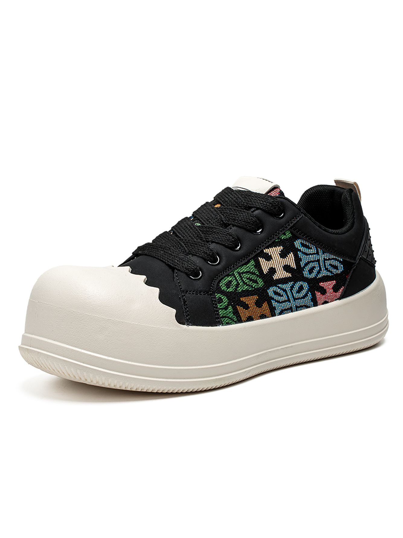 Multi-Color Patterned Casual Sneakers with Rubber Toe Cap