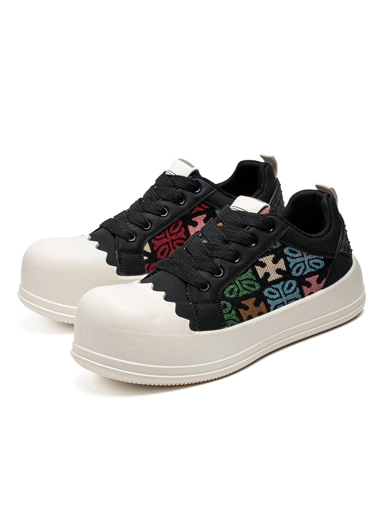 Multi-Color Patterned Casual Sneakers with Rubber Toe Cap