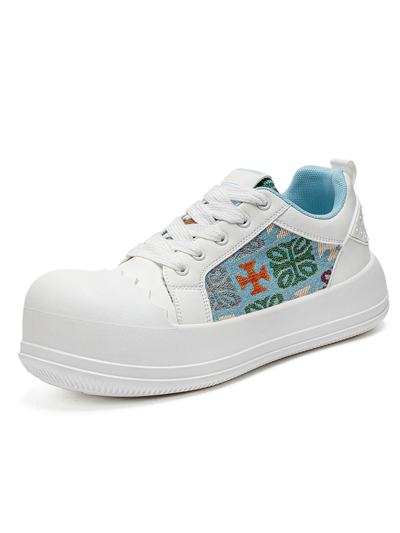 White Casual Sneakers with Embroidered Pattern