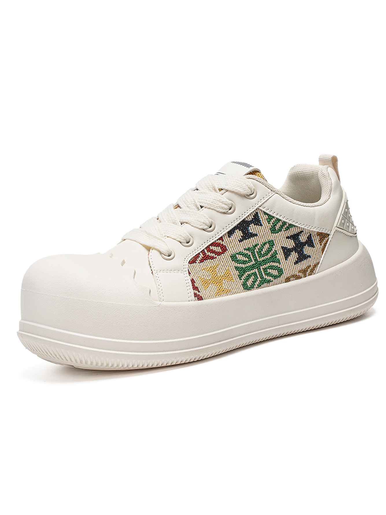 White Embroidered Lace-Up Casual Sneakers