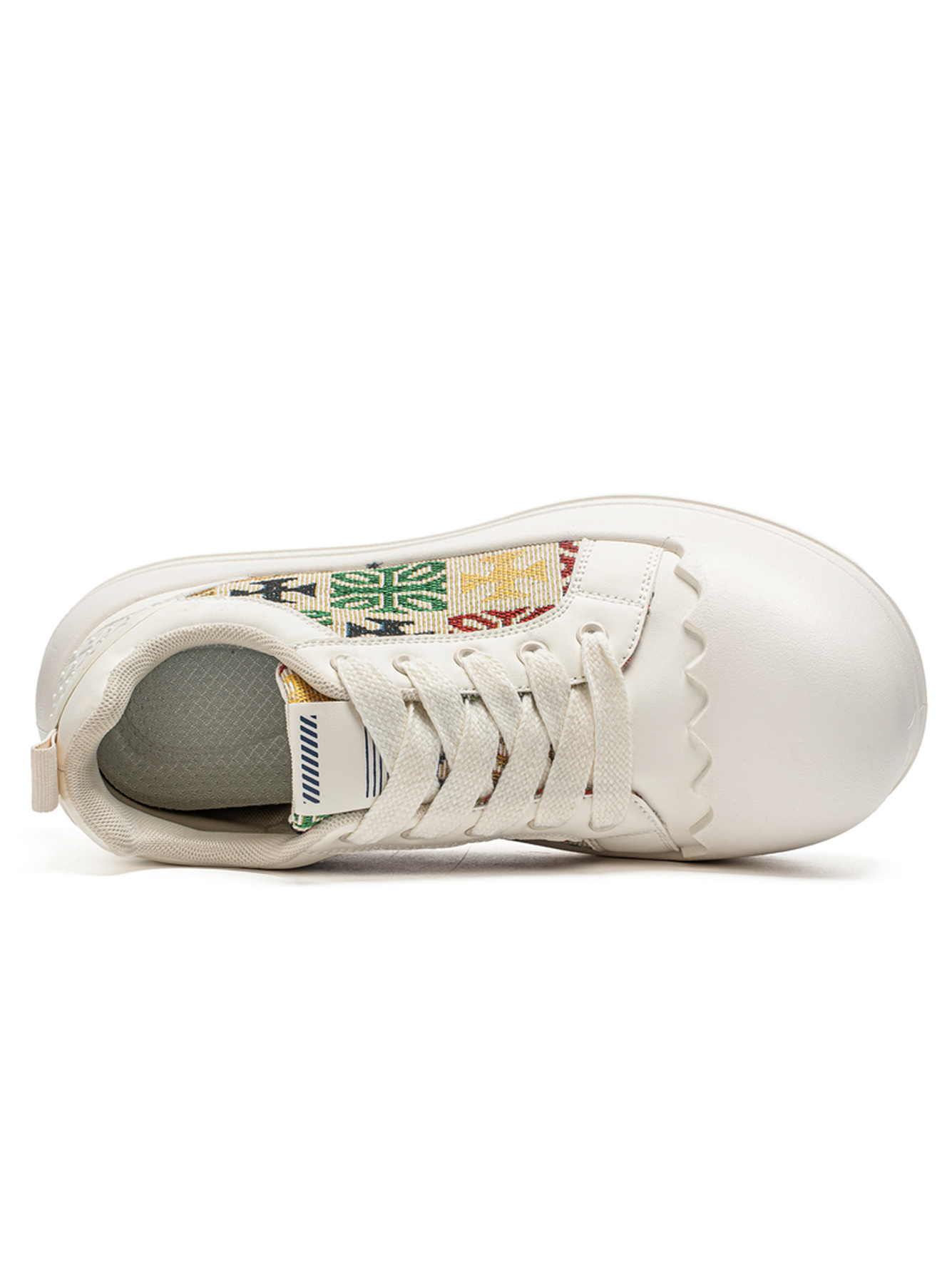 White Embroidered Lace-Up Casual Sneakers