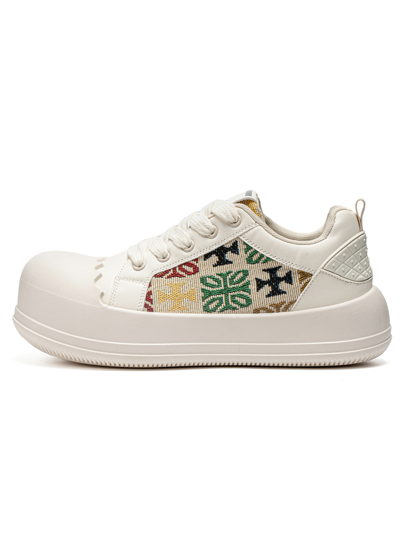 White Embroidered Lace-Up Casual Sneakers