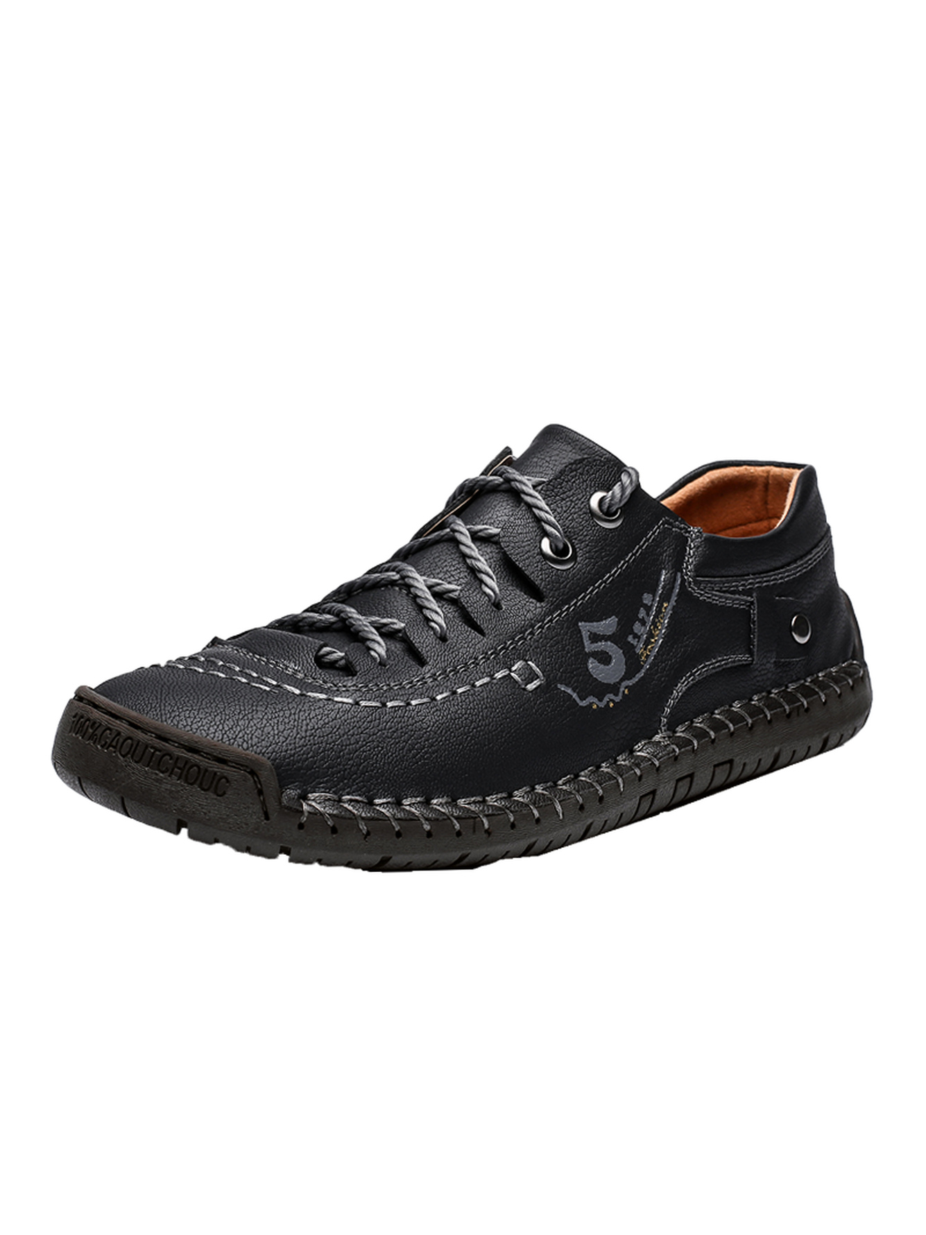 Black Hand-Stitched Comfort Casual Shoes