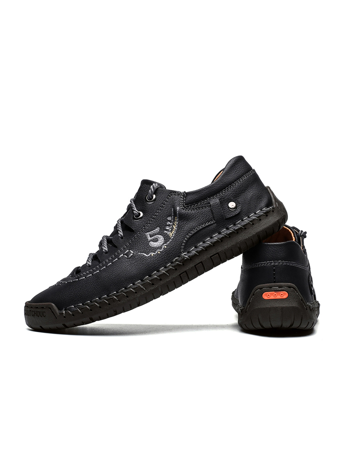 Black Hand-Stitched Comfort Casual Shoes