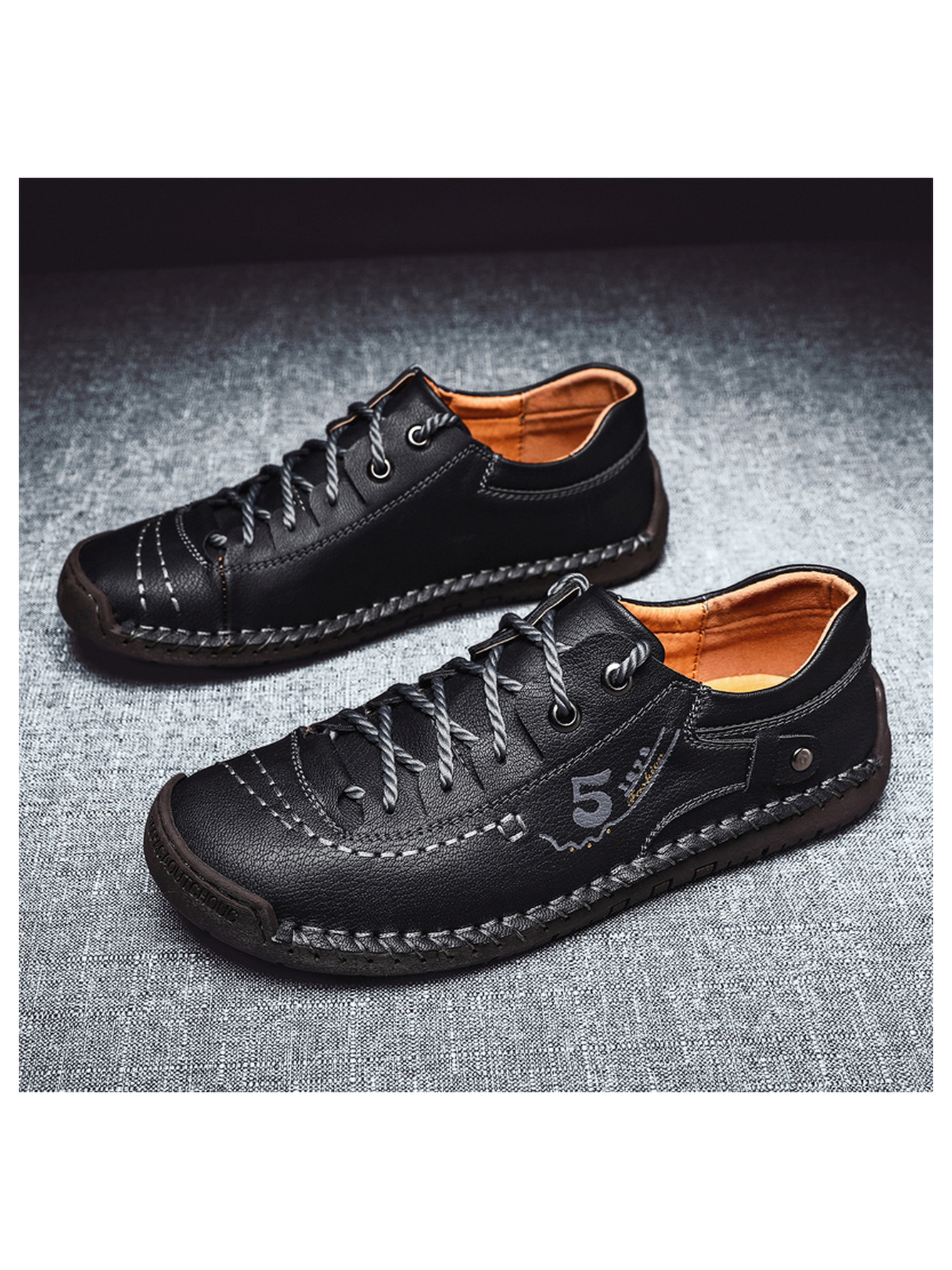 Black Hand-Stitched Comfort Casual Shoes