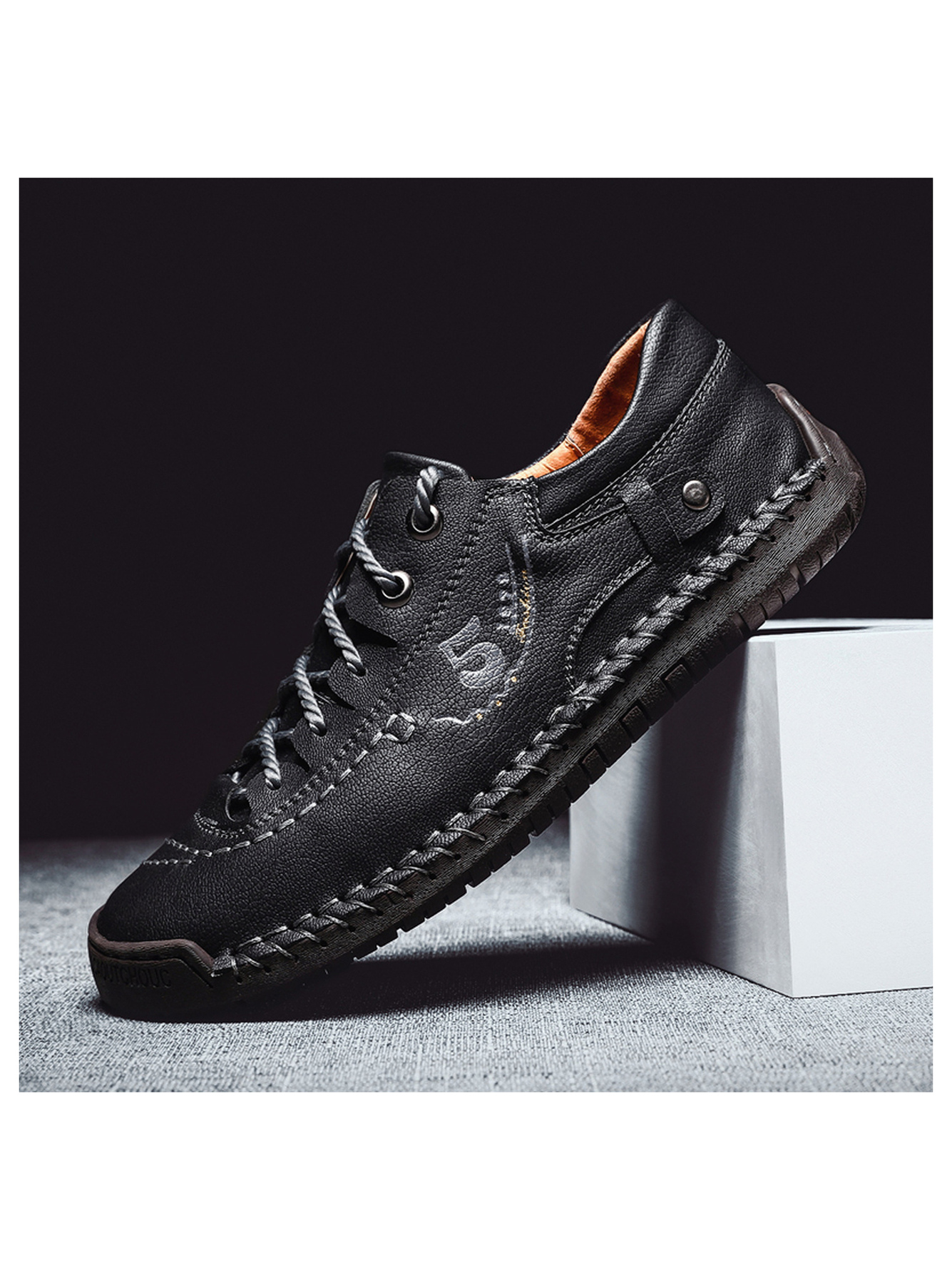 Black Hand-Stitched Comfort Casual Shoes