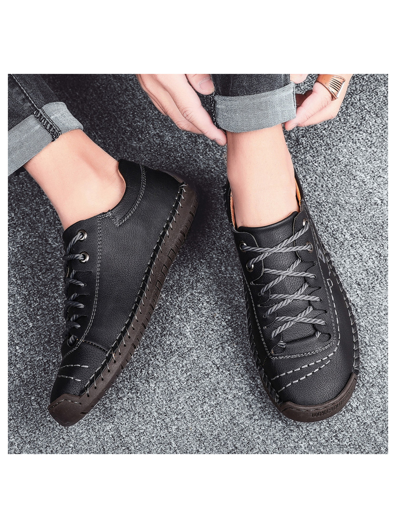 Black Hand-Stitched Comfort Casual Shoes