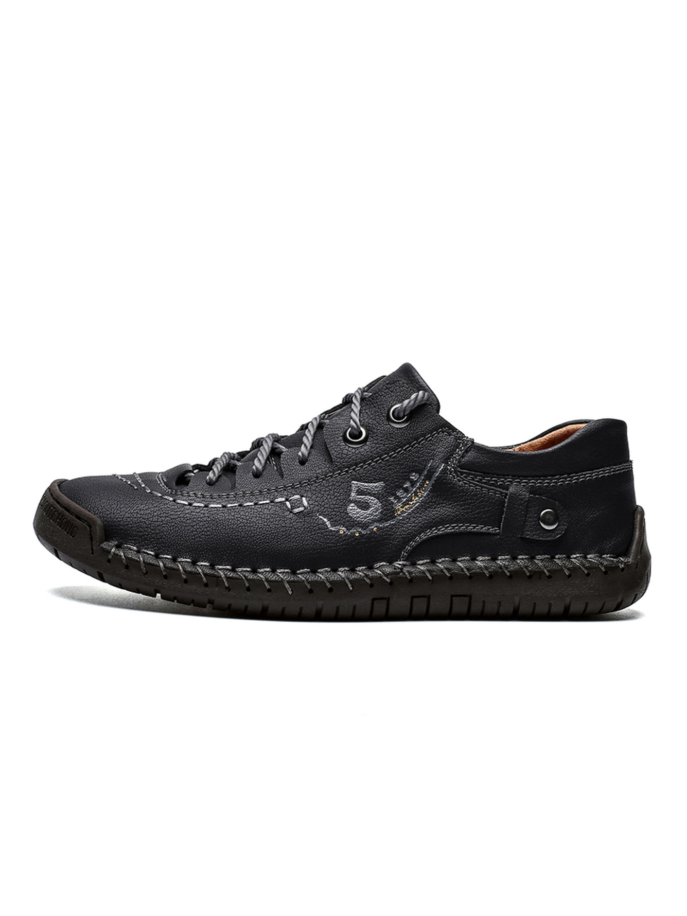 Black Hand-Stitched Comfort Casual Shoes