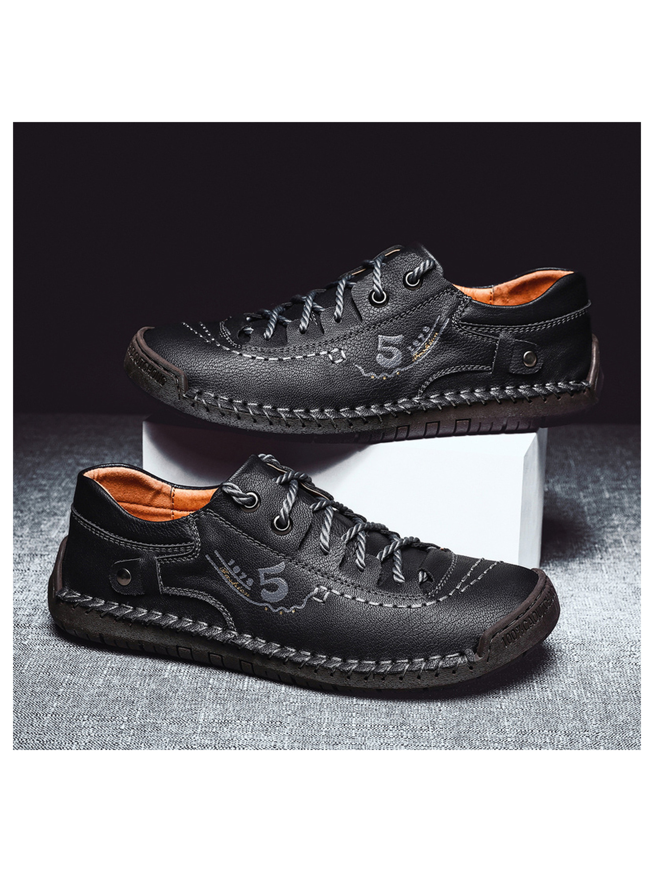 Black Hand-Stitched Comfort Casual Shoes