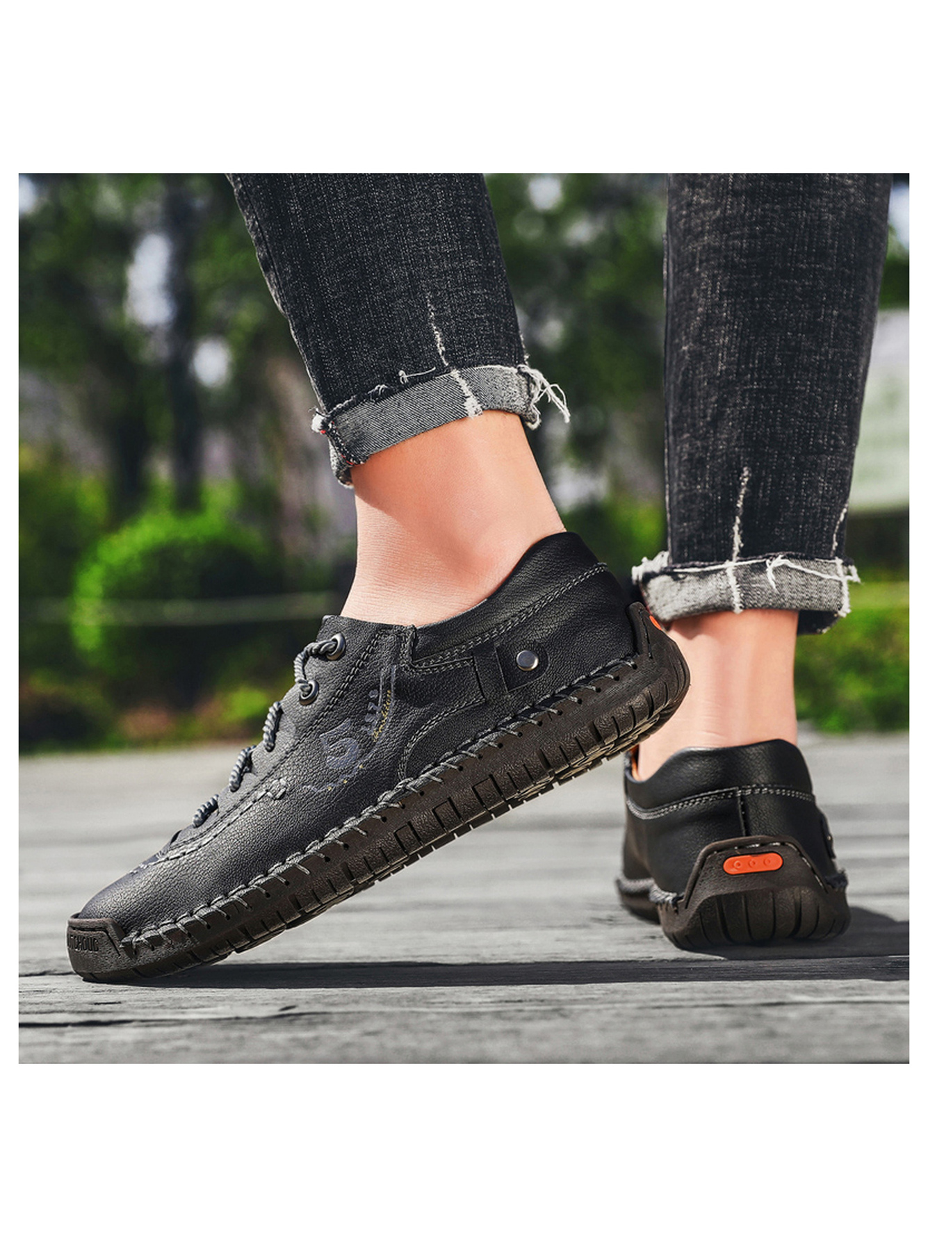 Black Hand-Stitched Comfort Casual Shoes
