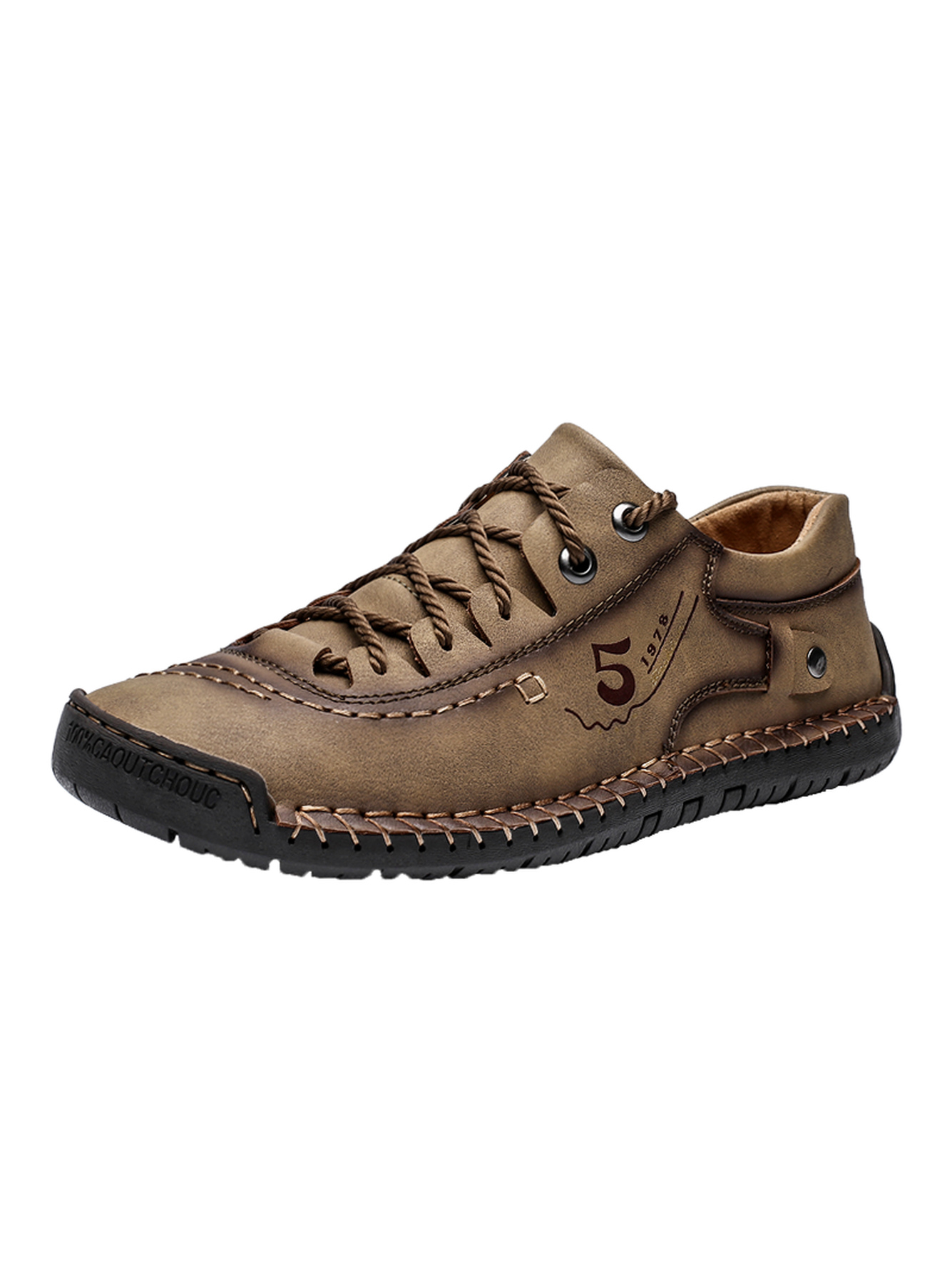 Khaki Hand-Stitched Comfort Casual Shoes