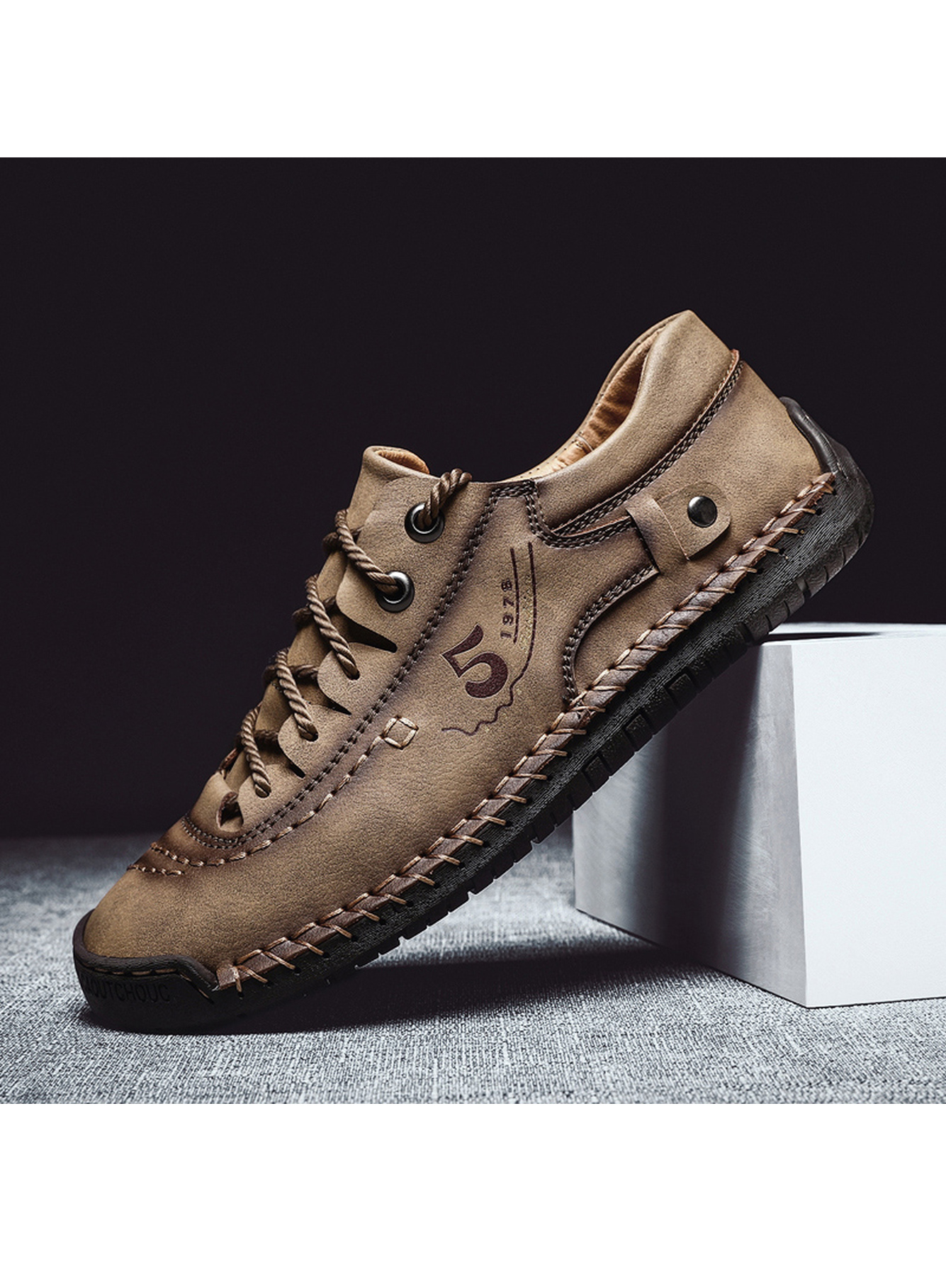 Khaki Hand-Stitched Comfort Casual Shoes