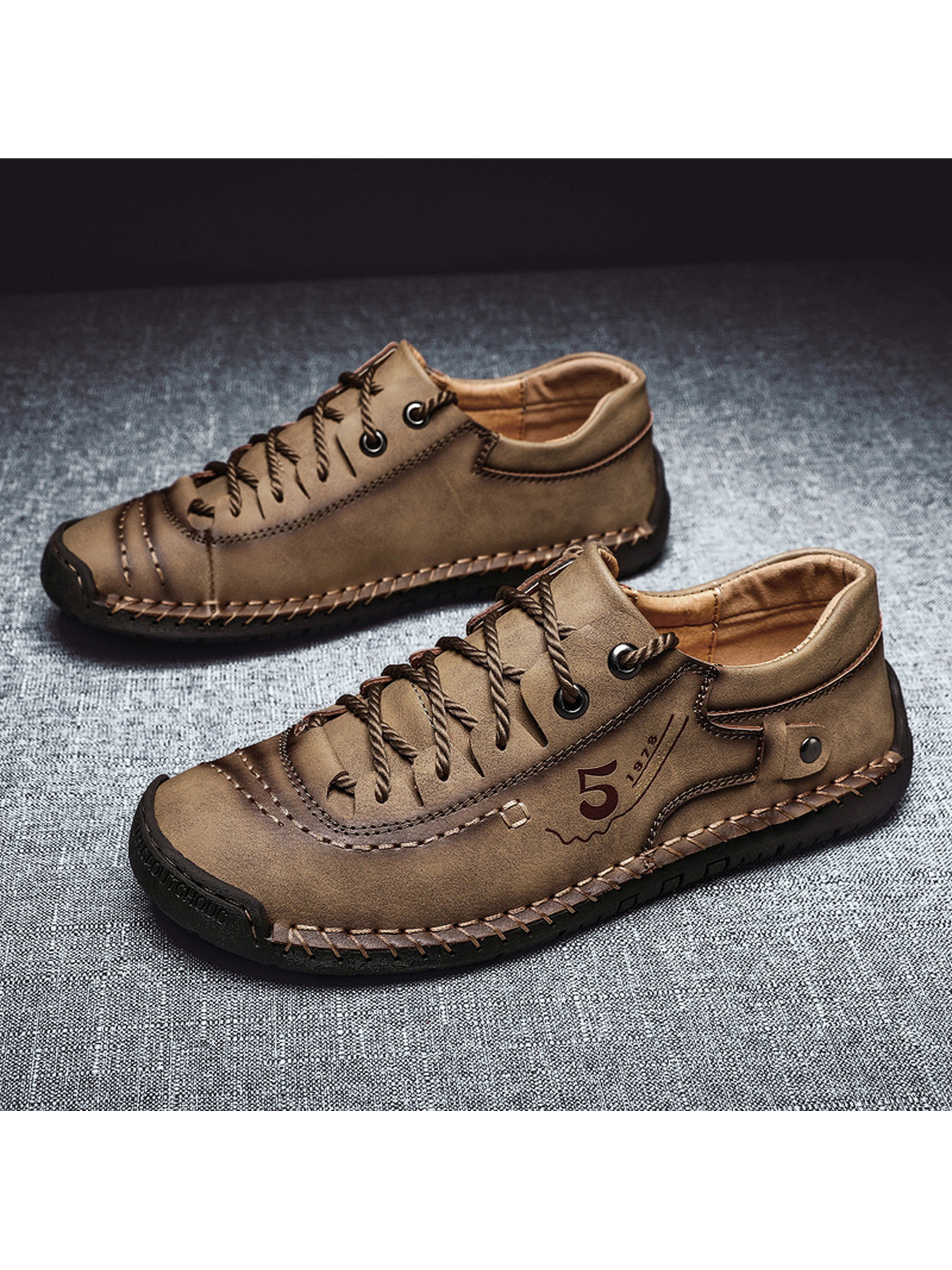 Khaki Hand-Stitched Comfort Casual Shoes