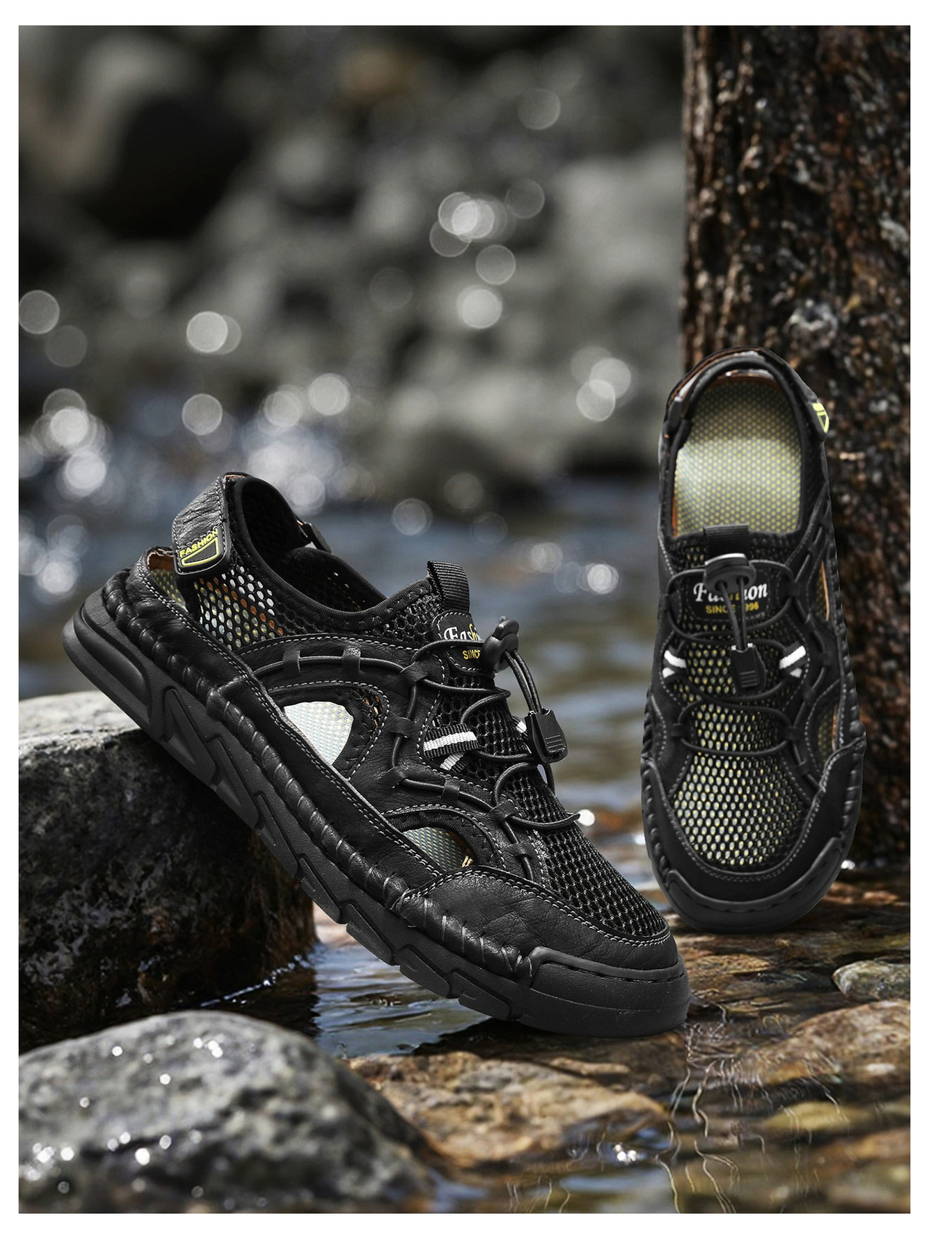 Black Mesh Casual Sneakers - Breathable Outdoor Footwear