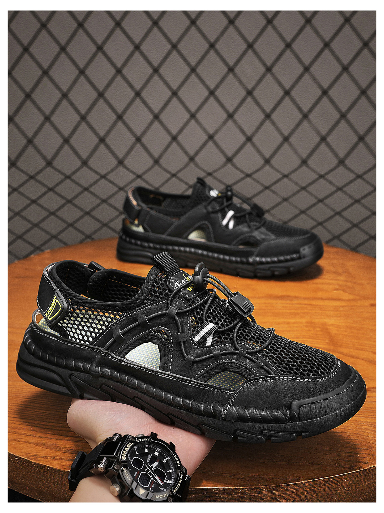 Black Mesh Casual Sneakers - Breathable Outdoor Footwear