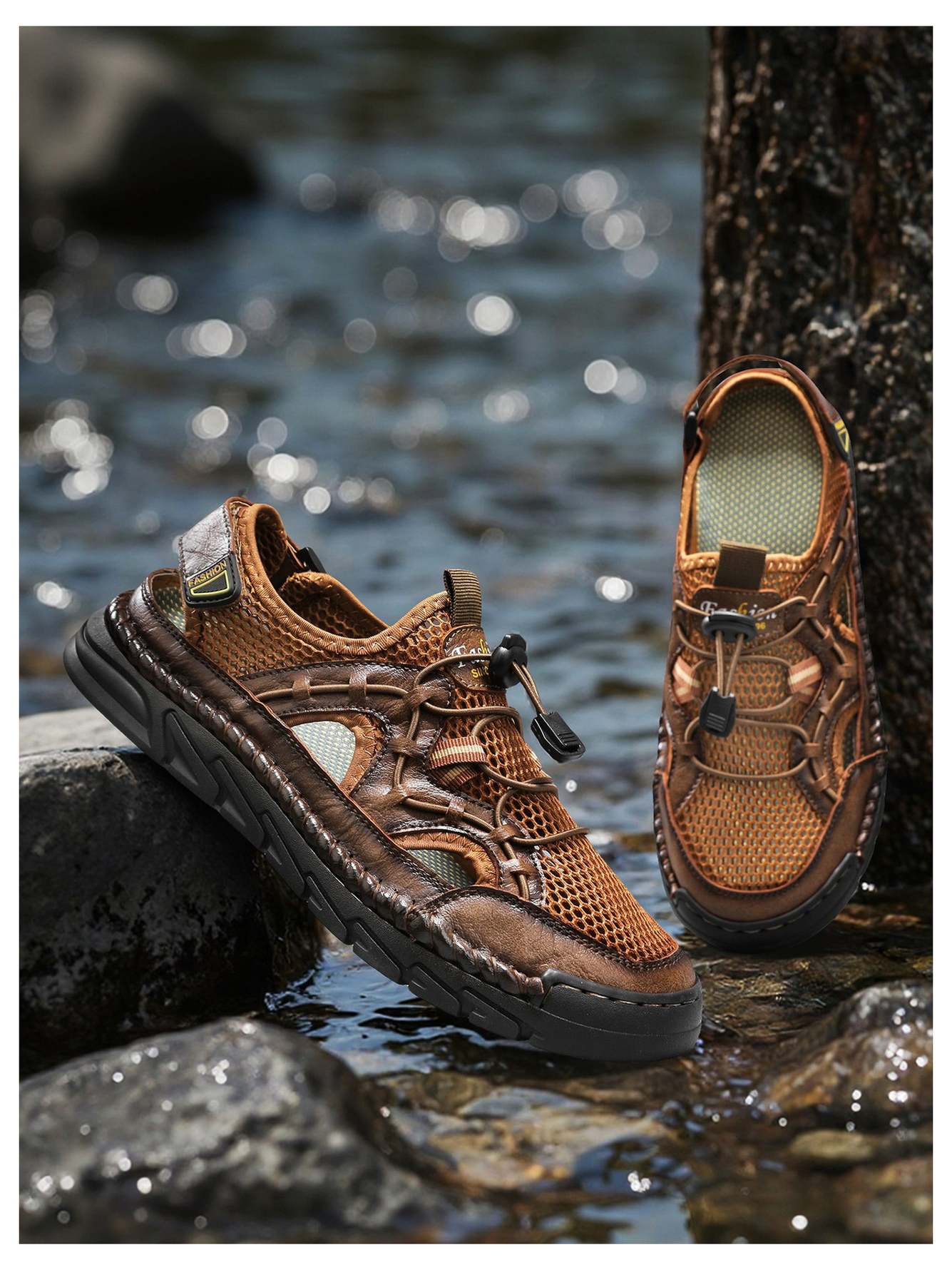 Brown Breathable Mesh Casual Shoes for Outdoor Comfort