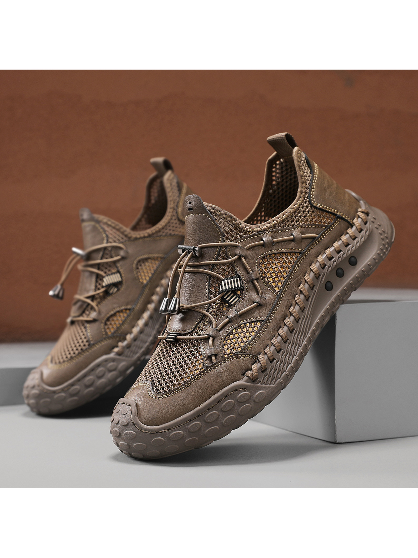 Khaki Breathable Mesh Casual Shoes