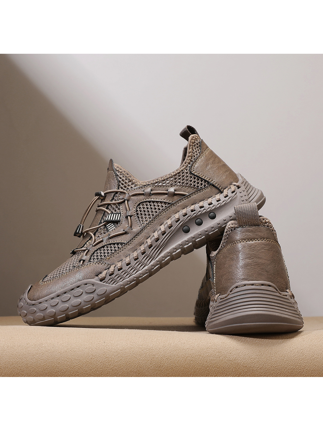 Khaki Breathable Mesh Casual Shoes