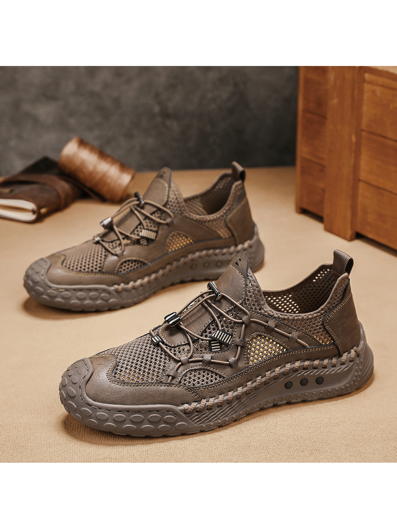 Khaki Breathable Mesh Casual Shoes