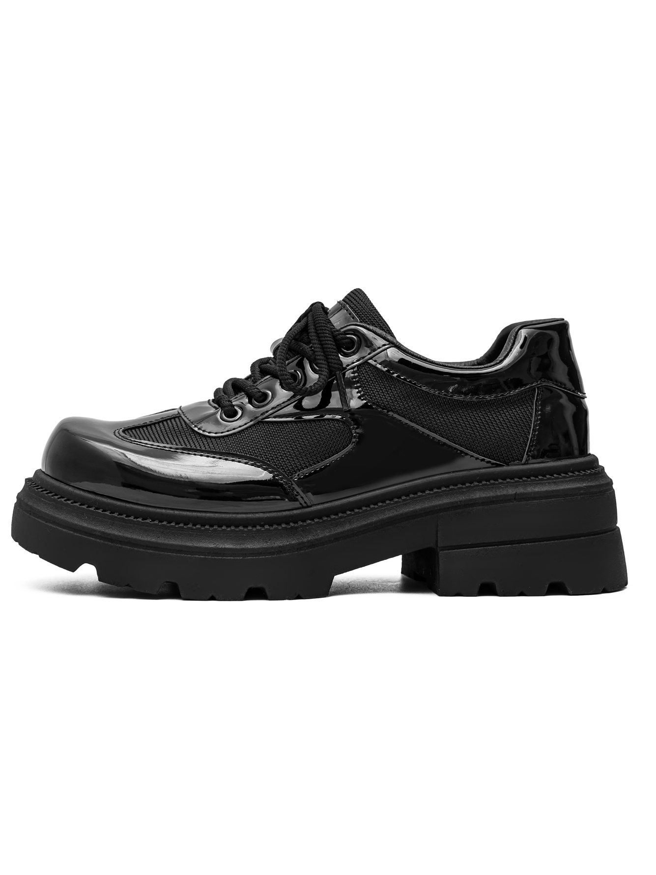 Black Patent Faux Leather Platform Casual Shoes