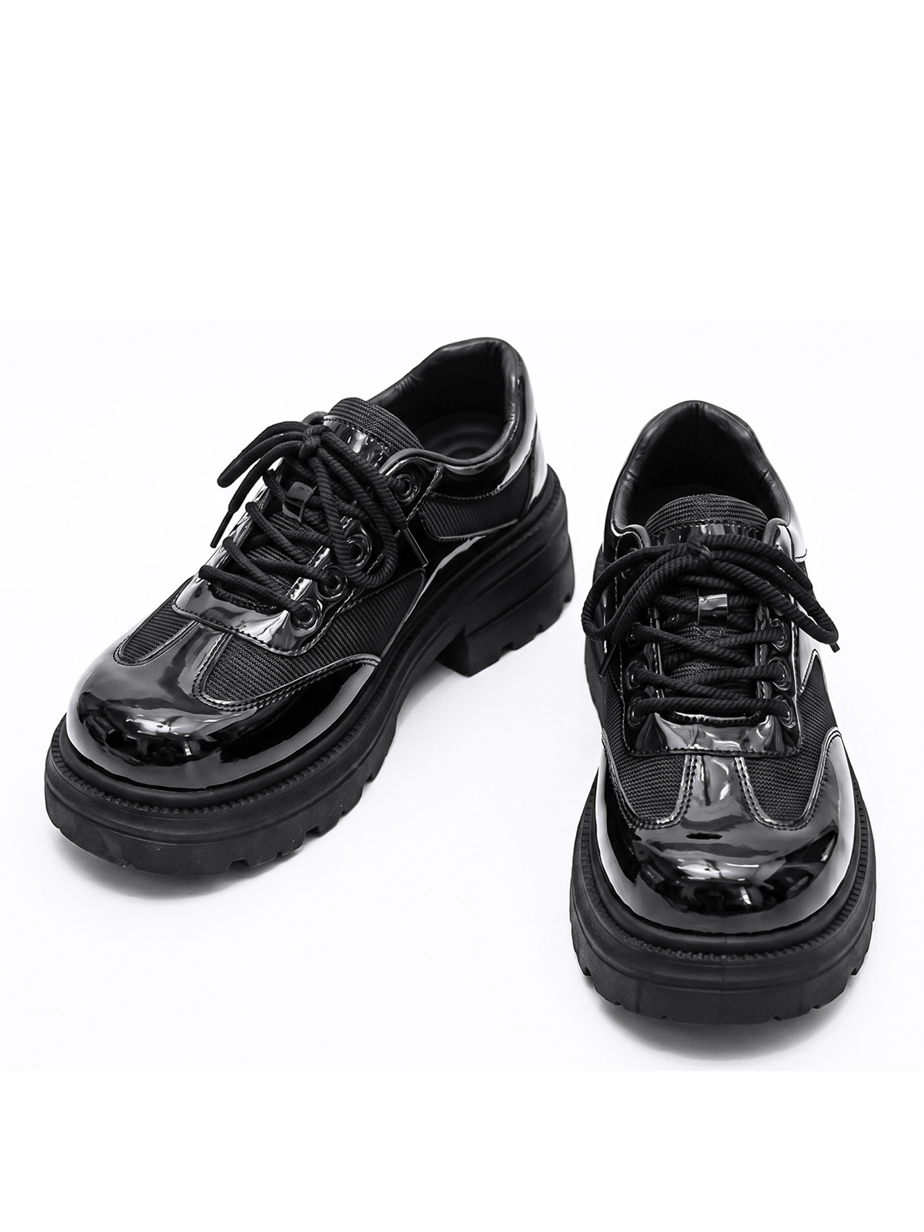 Black Patent Faux Leather Platform Casual Shoes