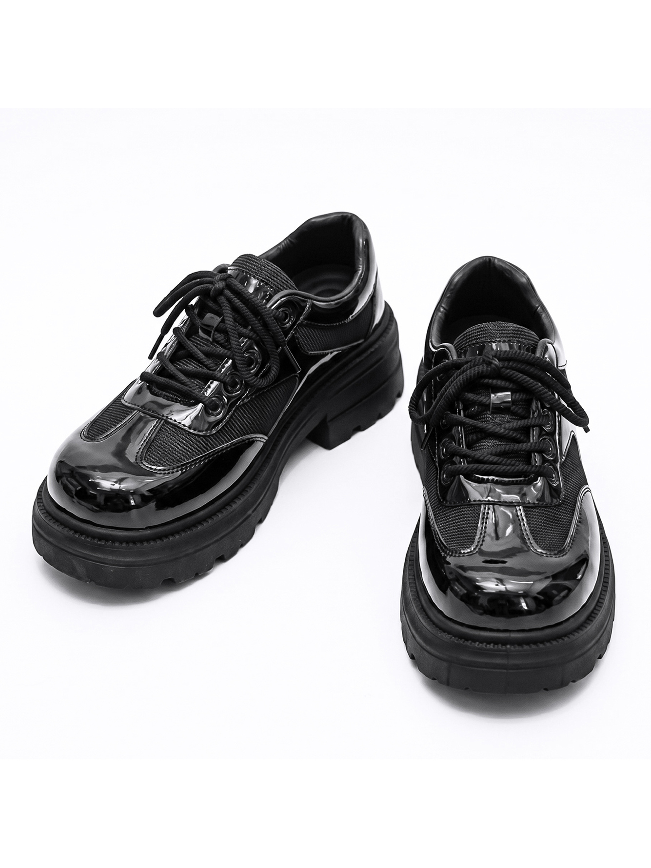 Black Patent Faux Leather Platform Casual Shoes