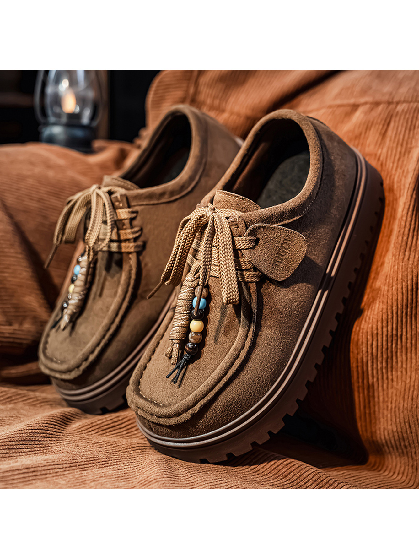 Tan Suede Moccasin-Style Sneakers