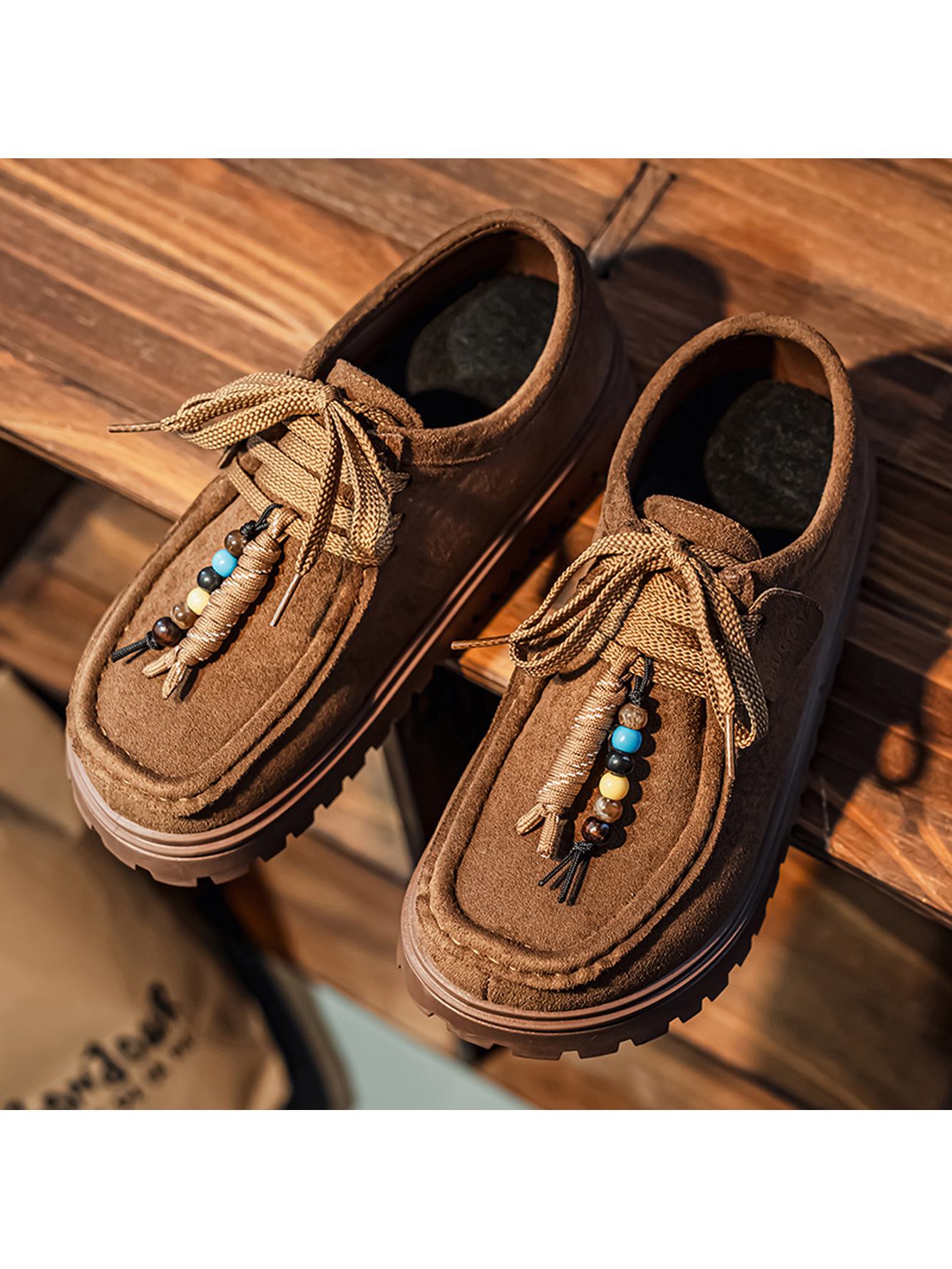 Tan Suede Moccasin-Style Sneakers