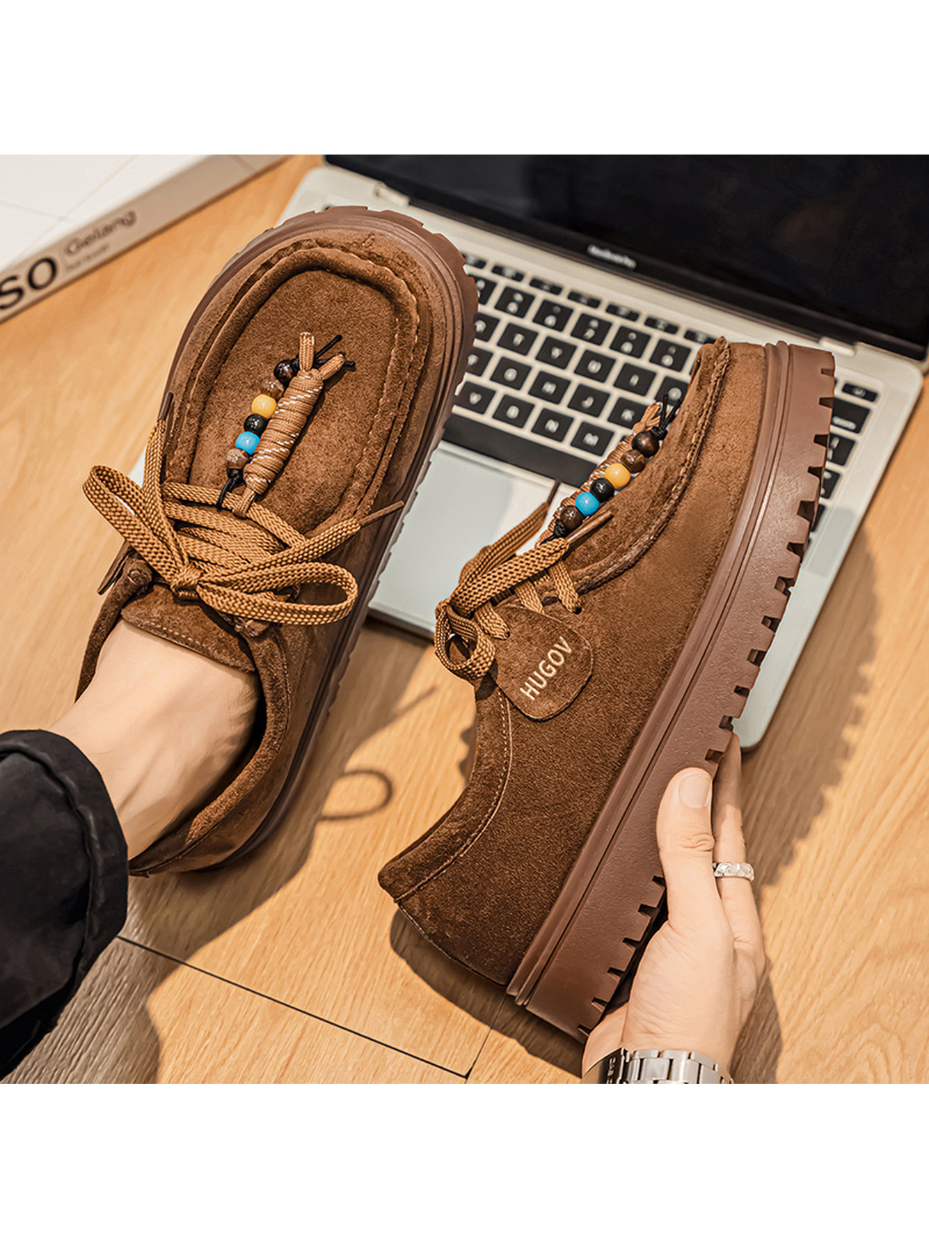 Tan Suede Moccasin-Style Sneakers
