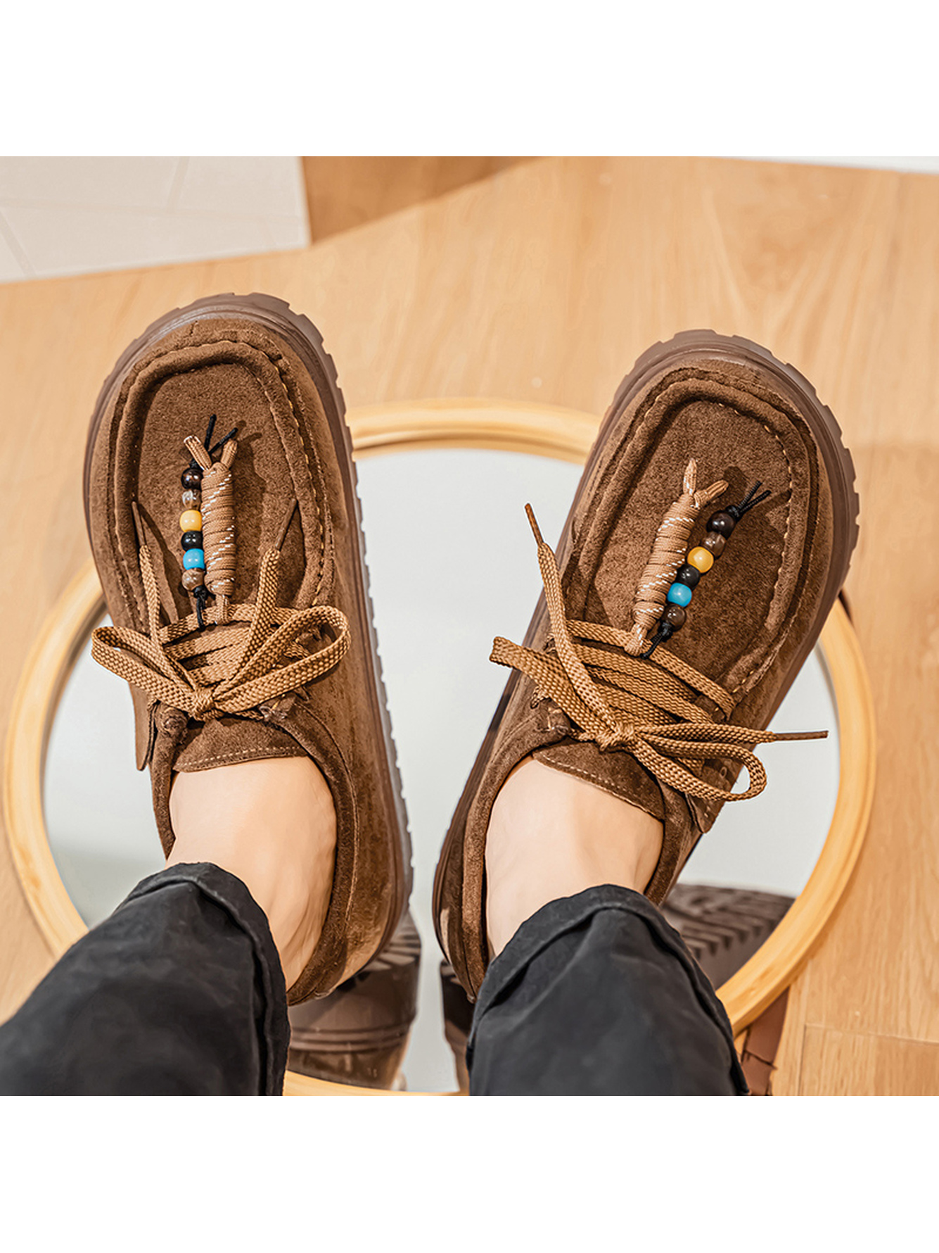 Tan Suede Moccasin-Style Sneakers