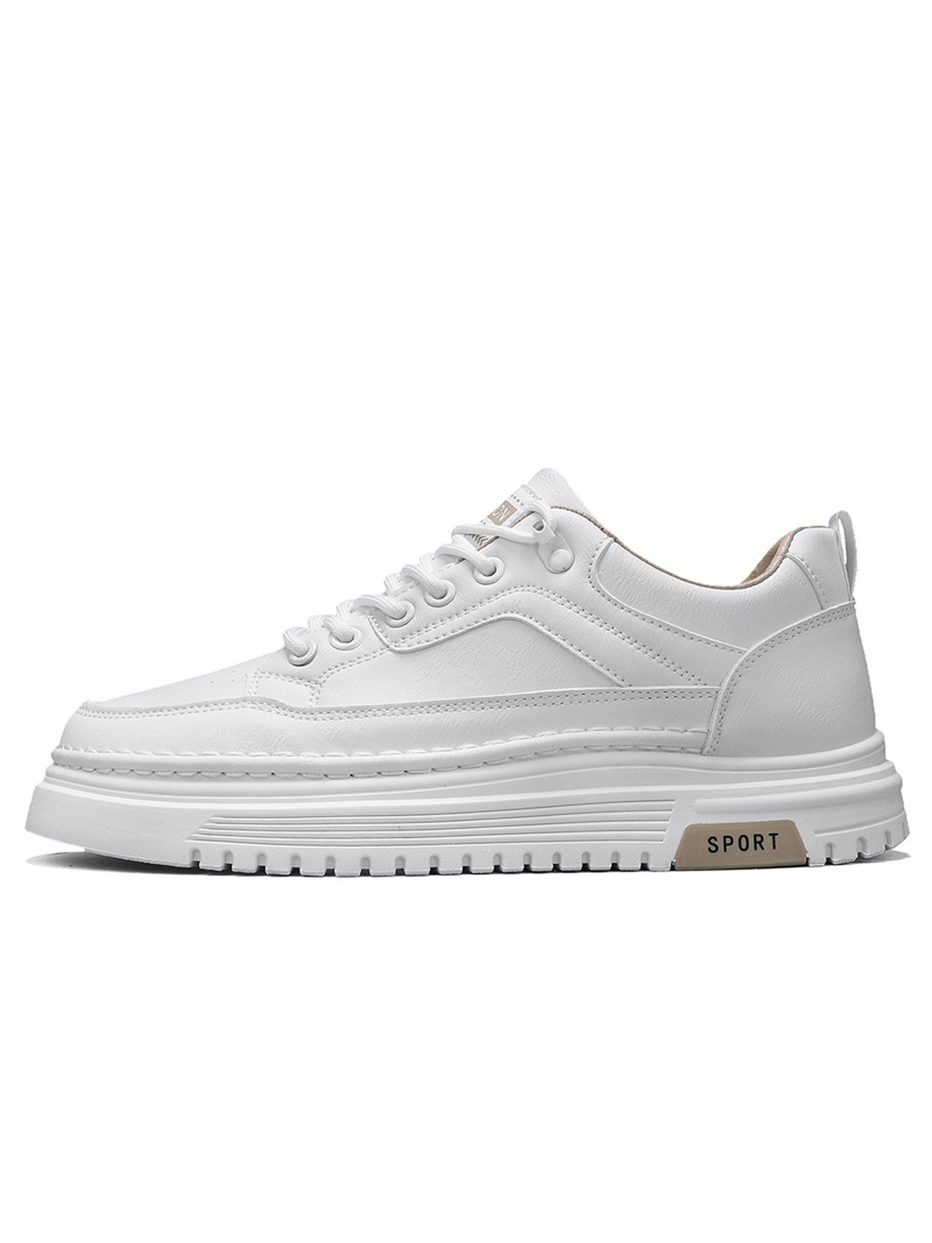 White Lace-Up Casual Sneakers