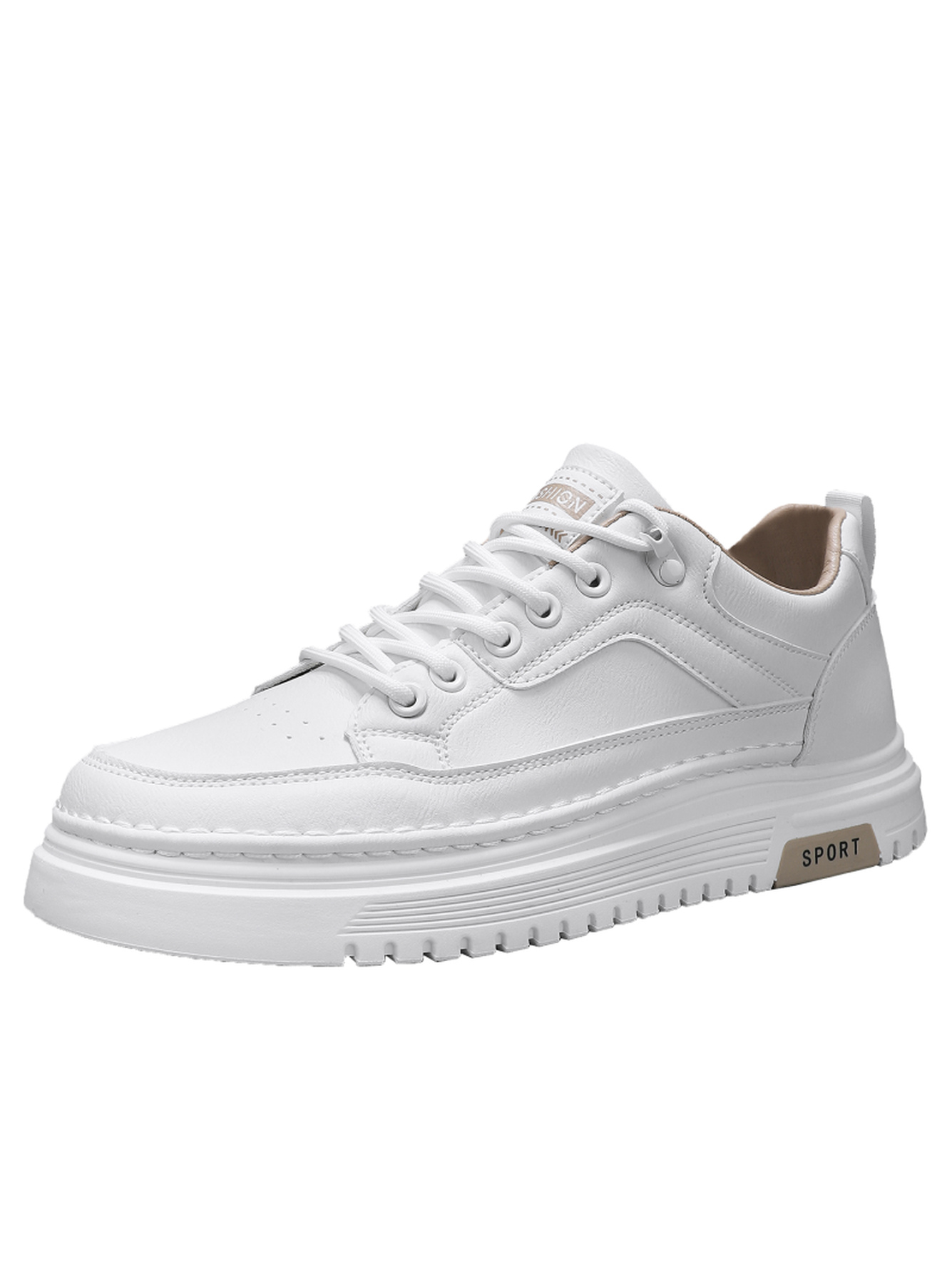 White Lace-Up Casual Sneakers