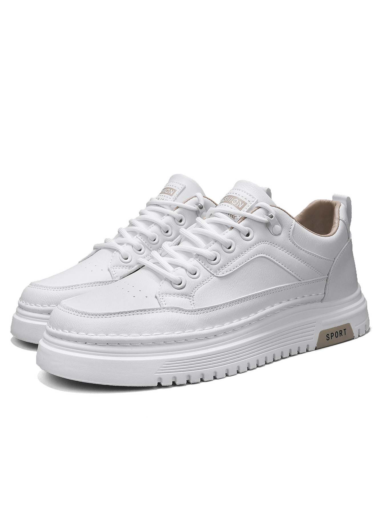 White Lace-Up Casual Sneakers