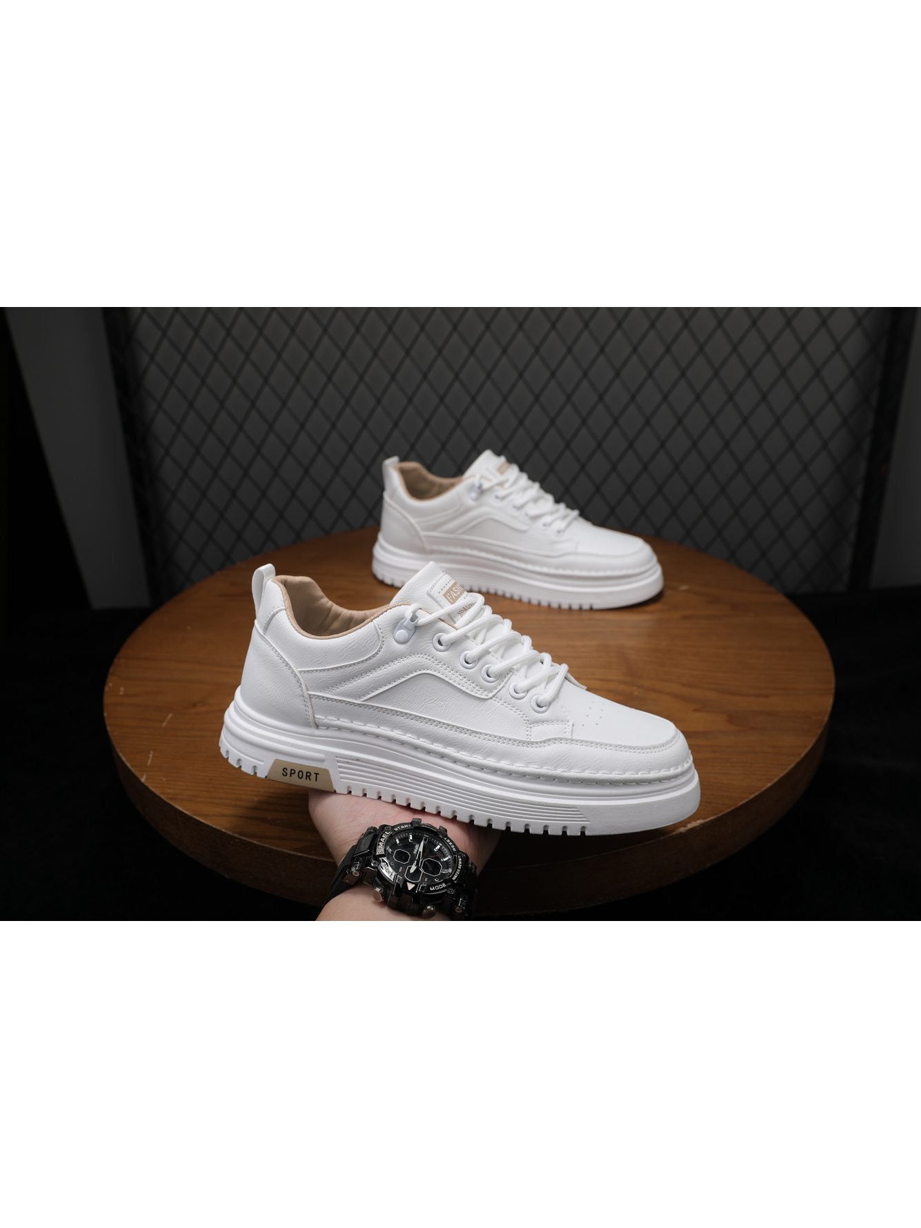 White Lace-Up Casual Sneakers