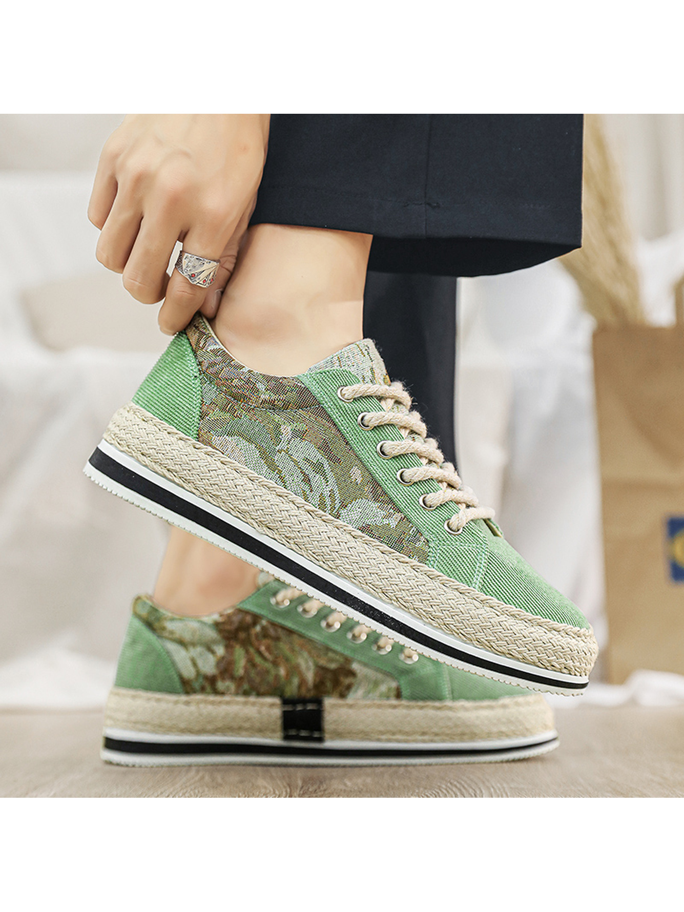 Green Canvas Espadrille Sneakers